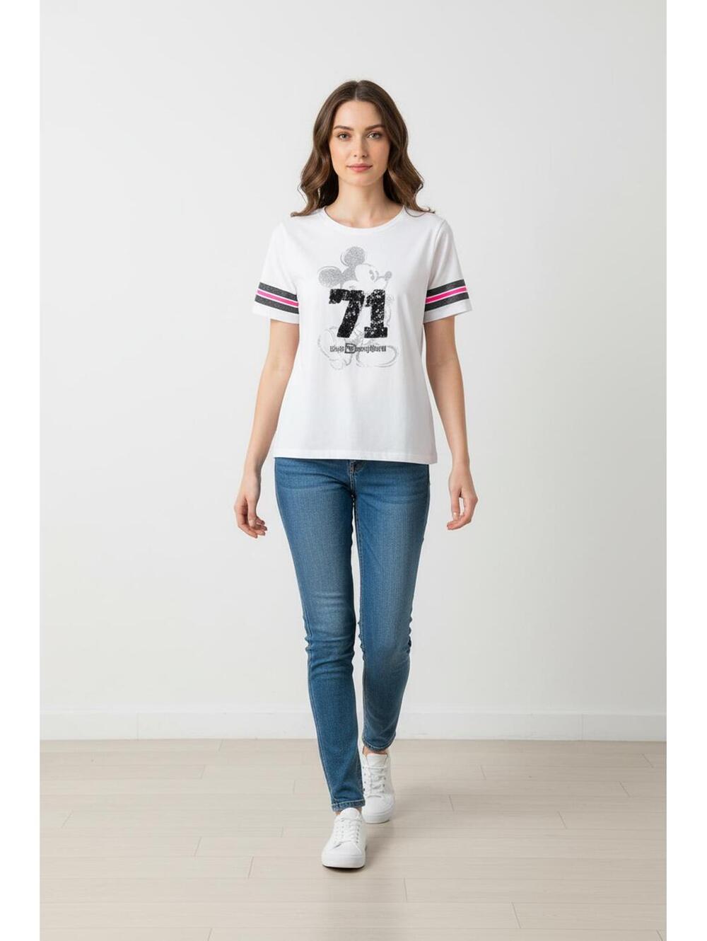 Disney Parks Mickey Mouse 71 Varsity Style Tee White Pink Women’s XL